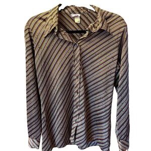 Aladdin Vintage 70s Disco Shirt M Dagger Collar Striped Psychedelic Retro Top